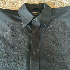 Men’s Express black on black Embroidered button down size L
